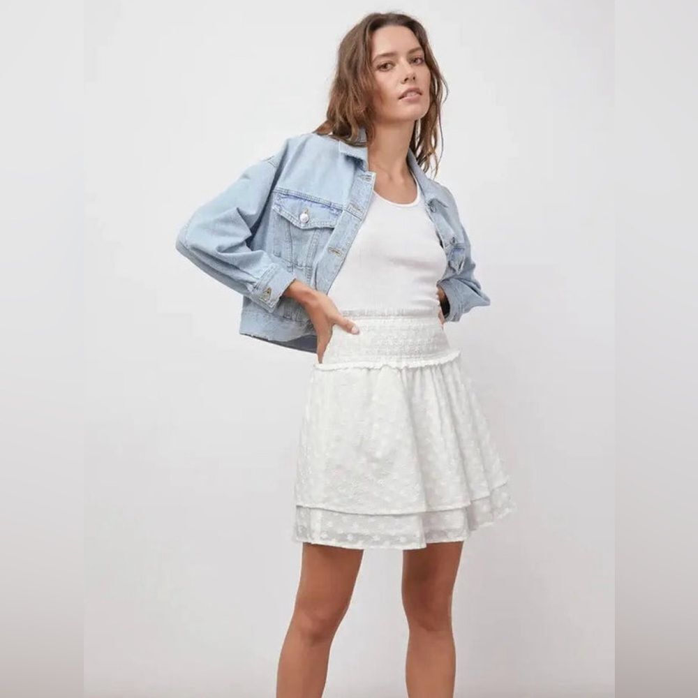 NEW Rails Addison White Embroidered Daises Smocked Cotton Mini Skirt S